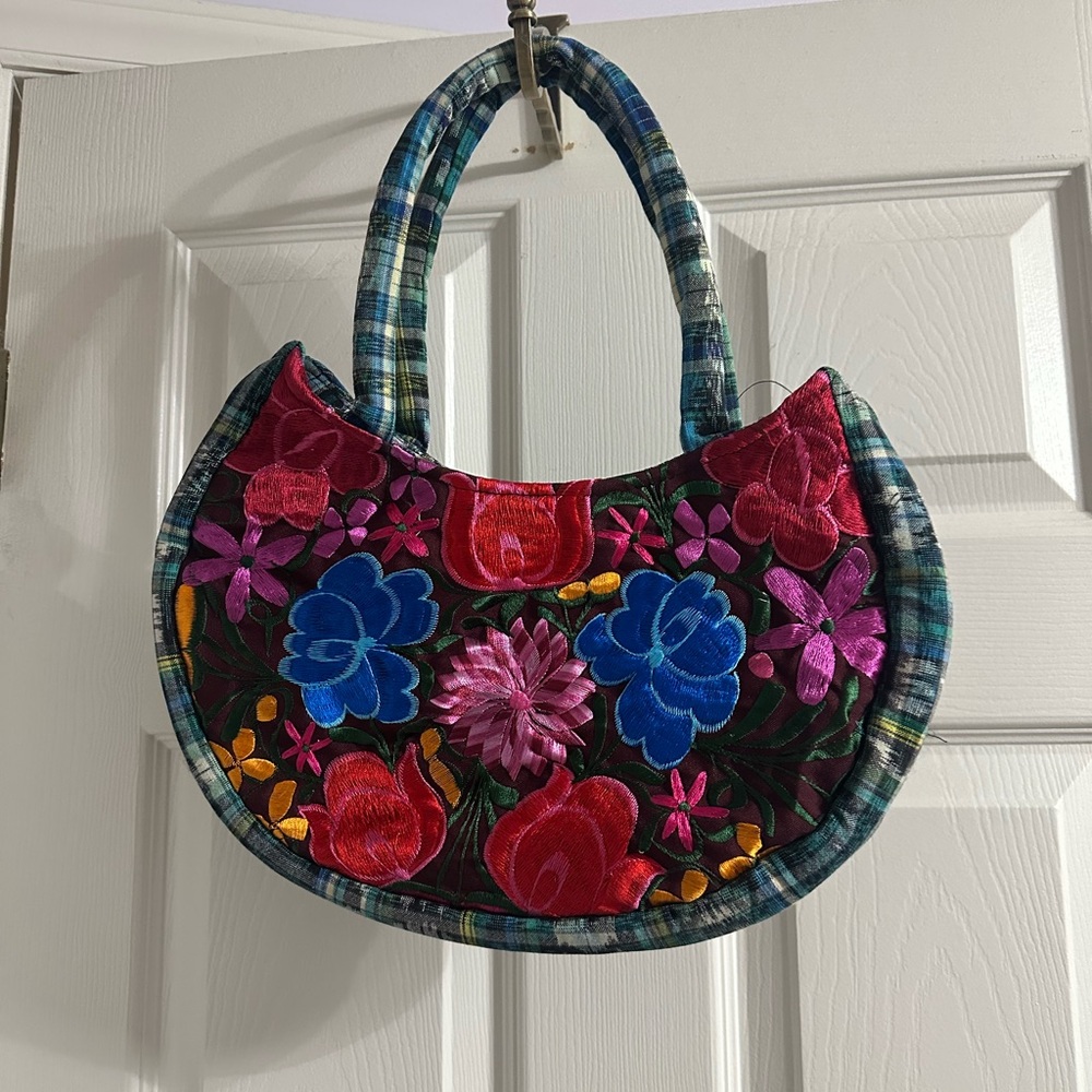 Floral Embroidered crescent Women's Bag